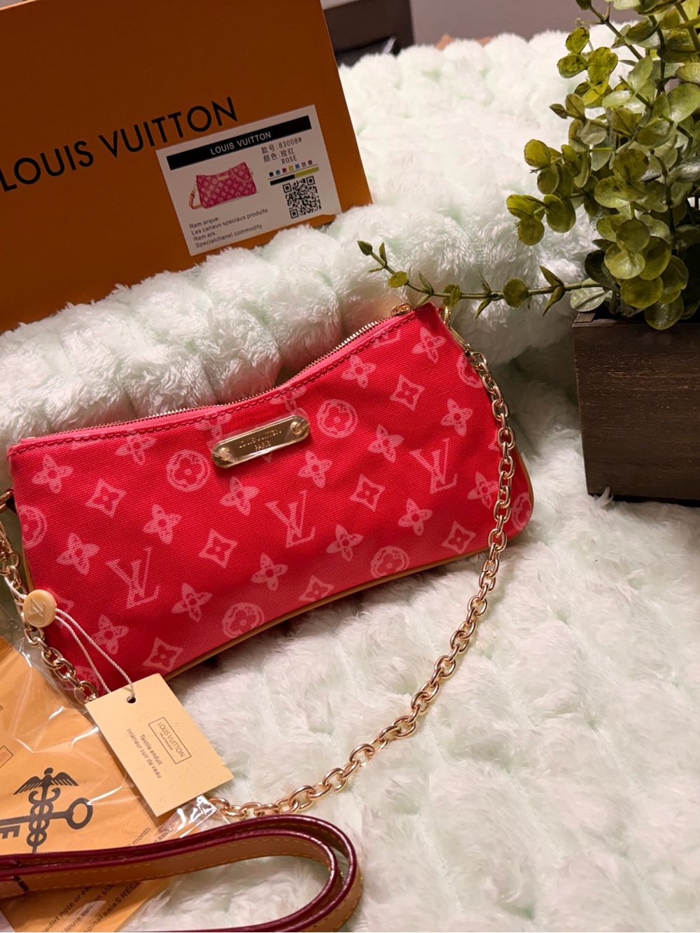Louis Vuitton Red Monogram Mini Pochette with Gold Chain